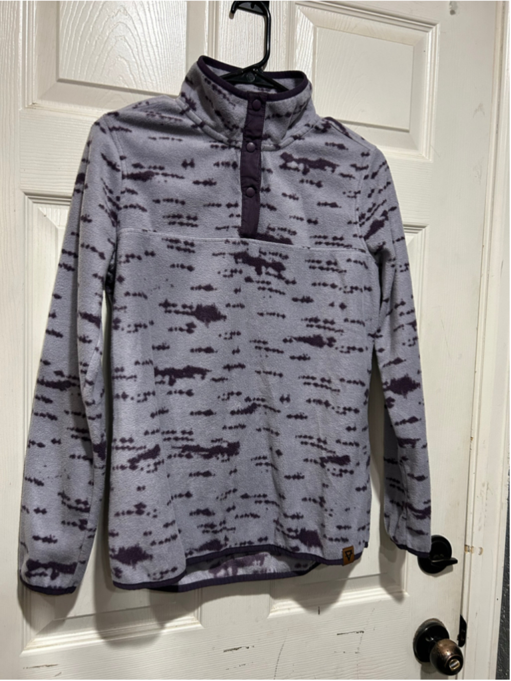 Women's LIV Fleece Pullover Sweatshirt Size S Grey Purple Snap Neck